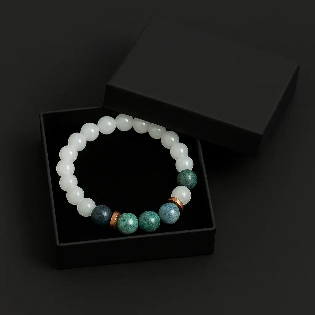 Handmade Natural White and Green Aggregate stone Bead Bracelet-2