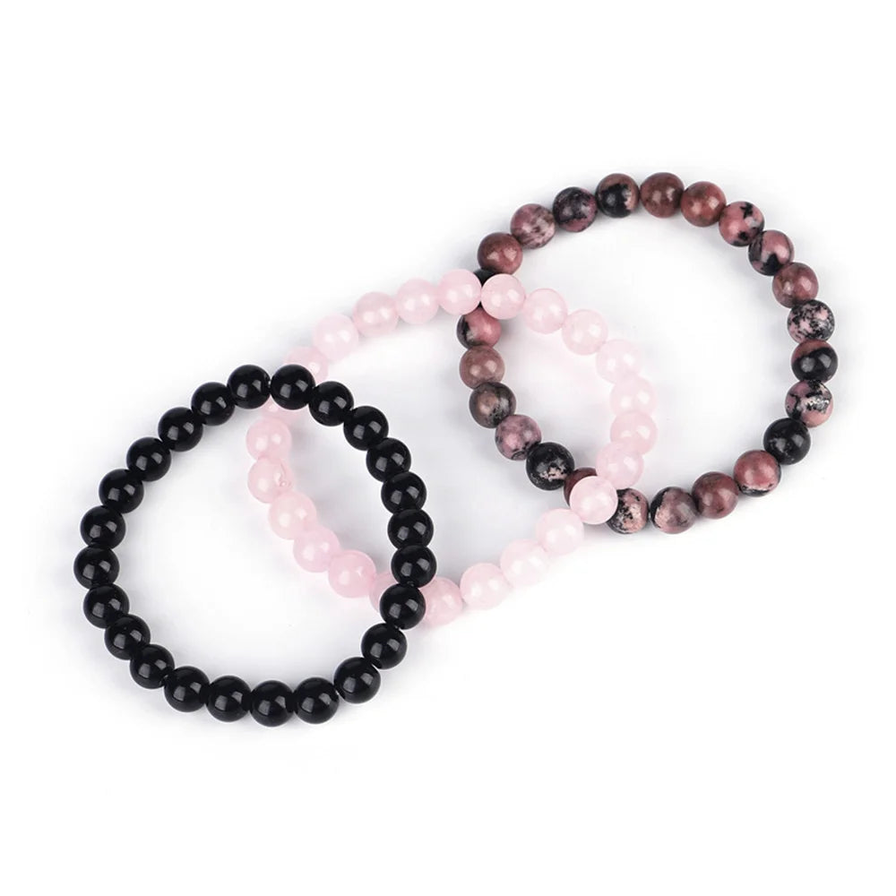 Juego de 3 pulseras de piedra natural de 8 mm con cuentas de rodonita y jaspe rosa