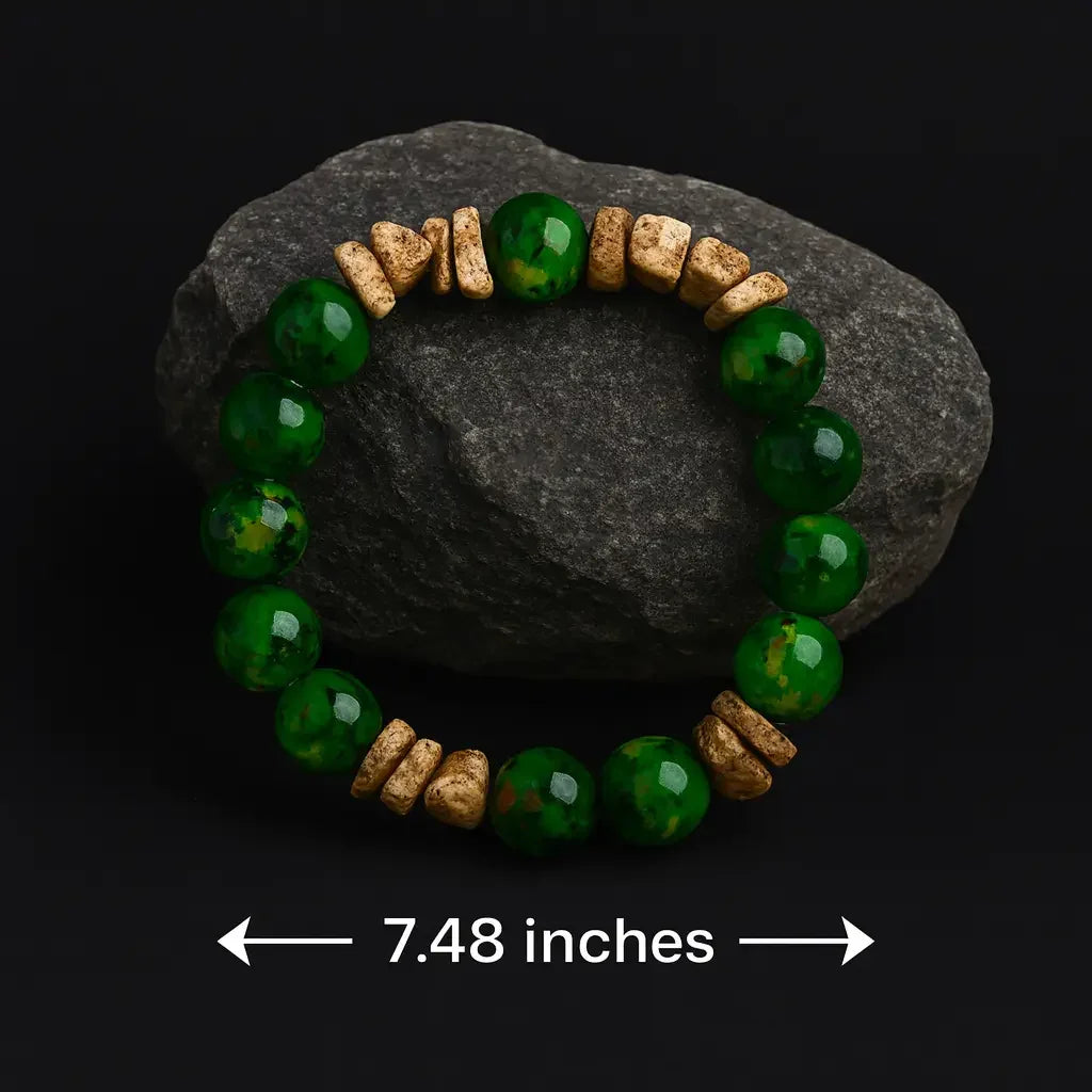Handmade Natural Green and Bark stone chip Bead Bracelet-1