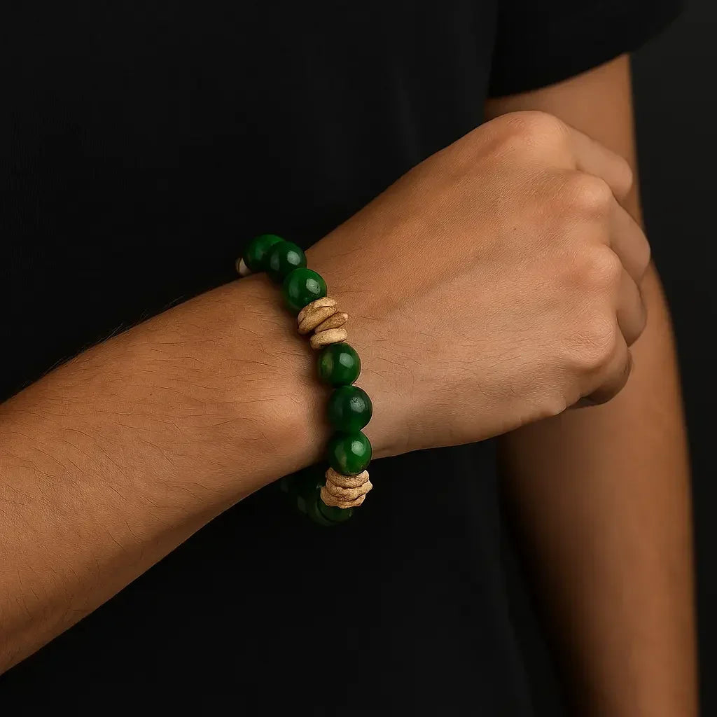 Handmade Natural Green and Bark stone chip Bead Bracelet-2