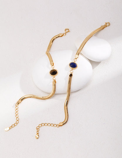 Natural Lapis Clasp / Tiger Eye stone Bracelet-2