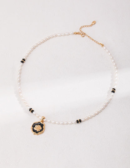 Pearl Onyx Stone Natural Pearl Necklace-0