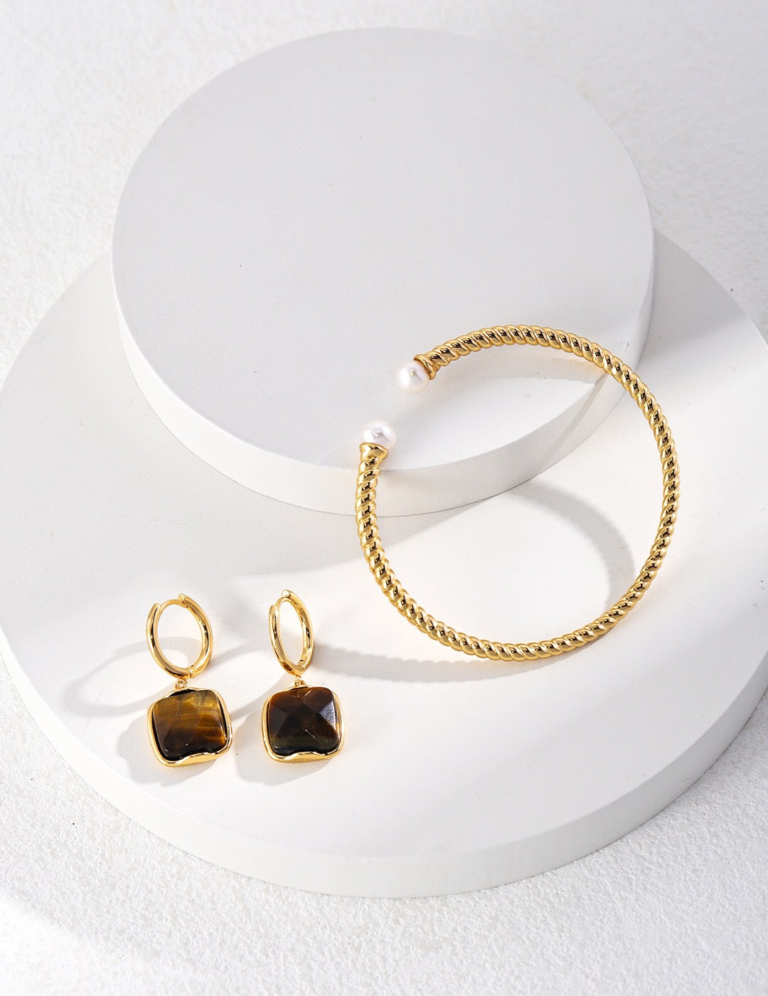 Natural Tiger Eye Stone Dangle Earrings-3