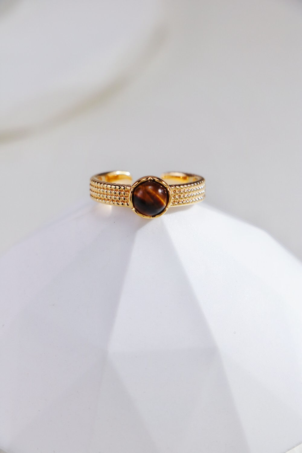 Natural Black Onyx / Tiger Eye Stone Open Ring-2