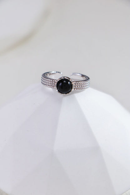 Natural Black Onyx / Tiger Eye Stone Open Ring-3