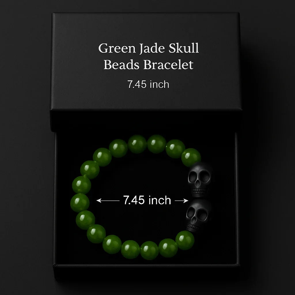 Handmade Natural Green and black Skull stone Bead Bracelet-2