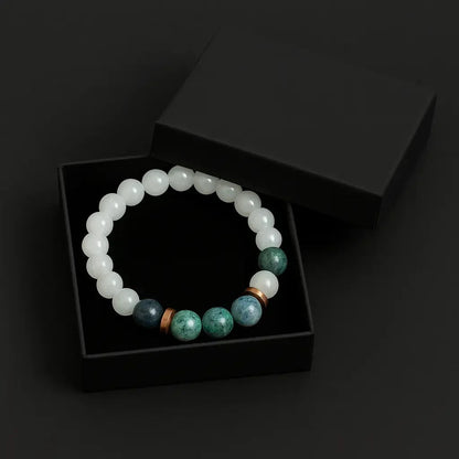 Handmade Natural White and Green Aggregate stone Bead Bracelet-2