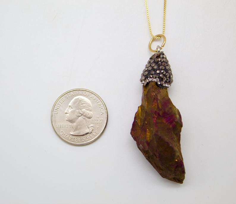 Natural Gem Mineral Stone With CZ Stones Necklace (G91)-1