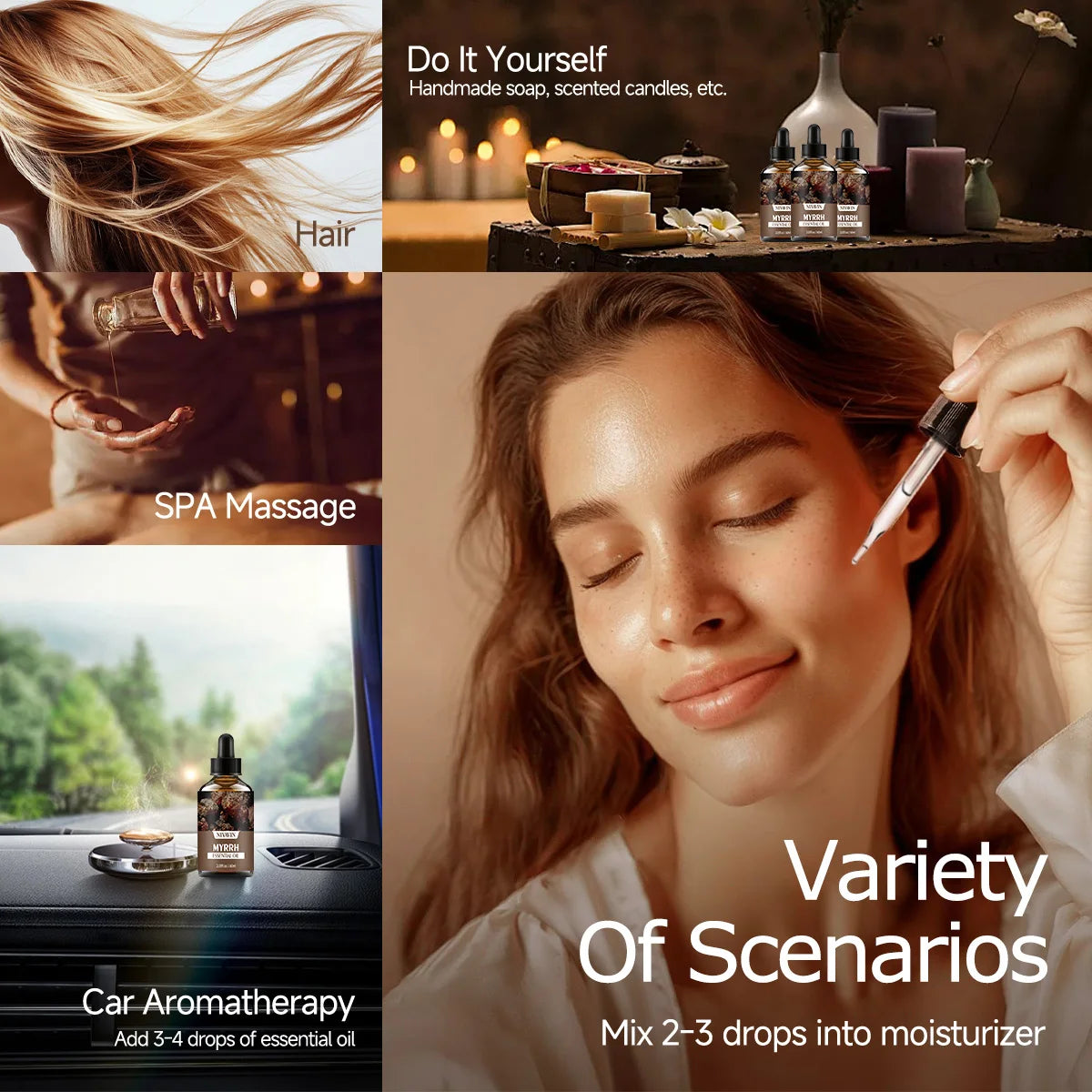 Mirra aceite esencial masaje corporal cuidado de la piel hidratante y refrescante del aire.30ml/60ml/100ml NIVAVIN