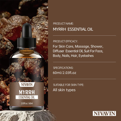 Mirra aceite esencial masaje corporal cuidado de la piel hidratante y refrescante del aire.30ml/60ml/100ml NIVAVIN