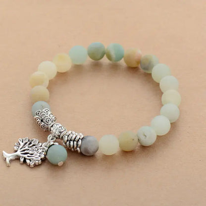Pulsera de  amazonita con dije del árbol de la vida HECHA A MANO