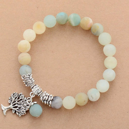 Pulsera de  amazonita con dije del árbol de la vida HECHA A MANO