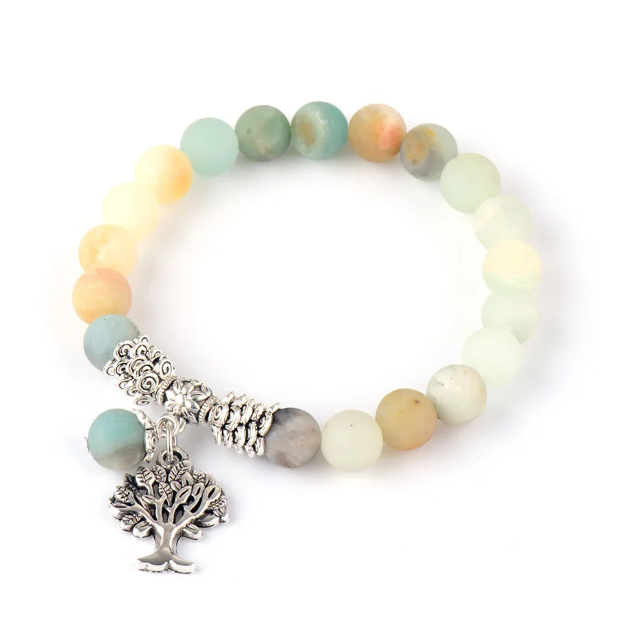 Pulsera de  amazonita con dije del árbol de la vida HECHA A MANO