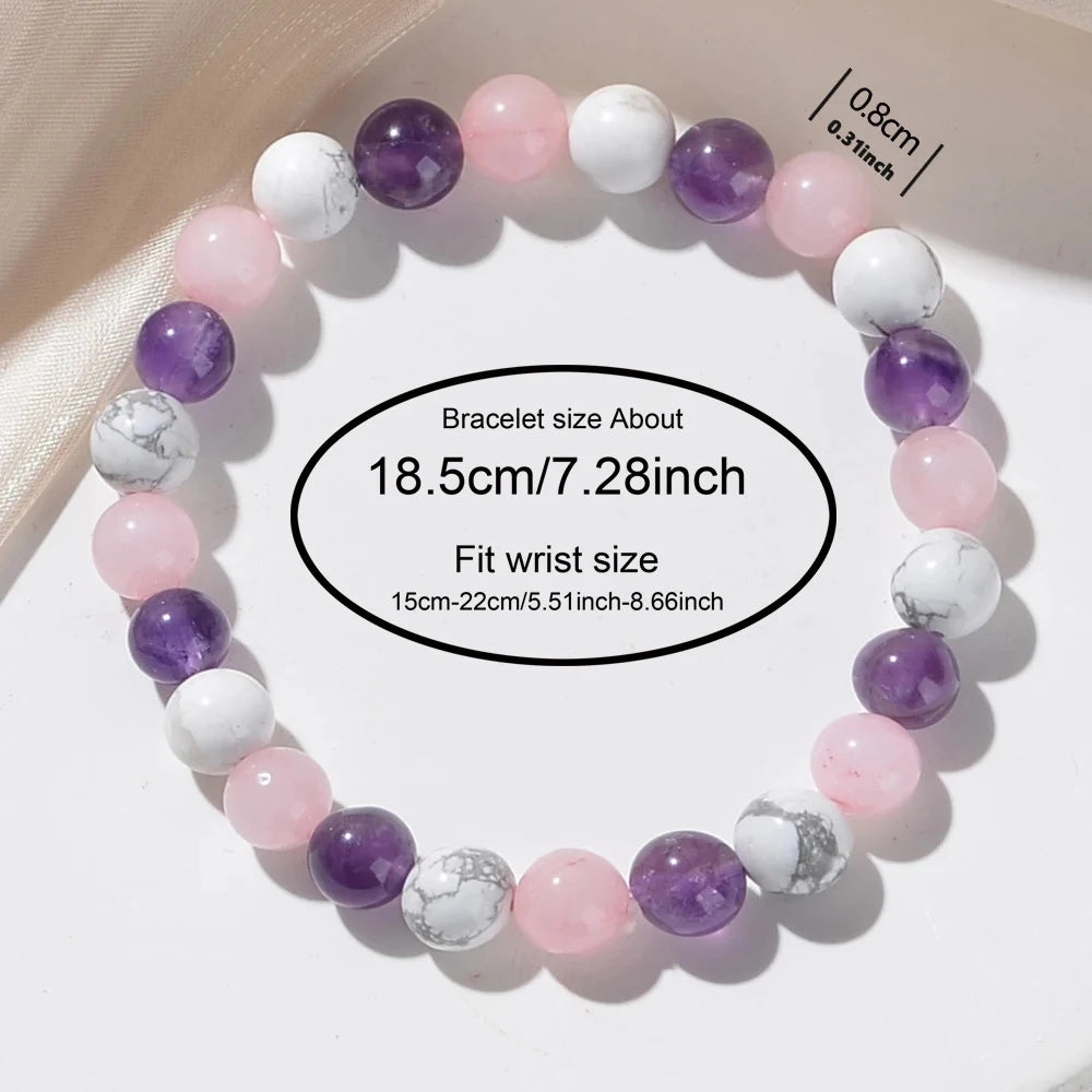 Pulsera Anti-Estrés y Relajante – Turquesa Blanca, Amatista y Cuarzo Rosa