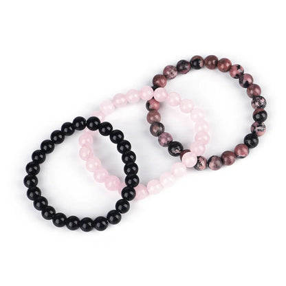 Juego de 3 pulseras de piedra natural de 8 mm con cuentas de rodonita y jaspe rosa