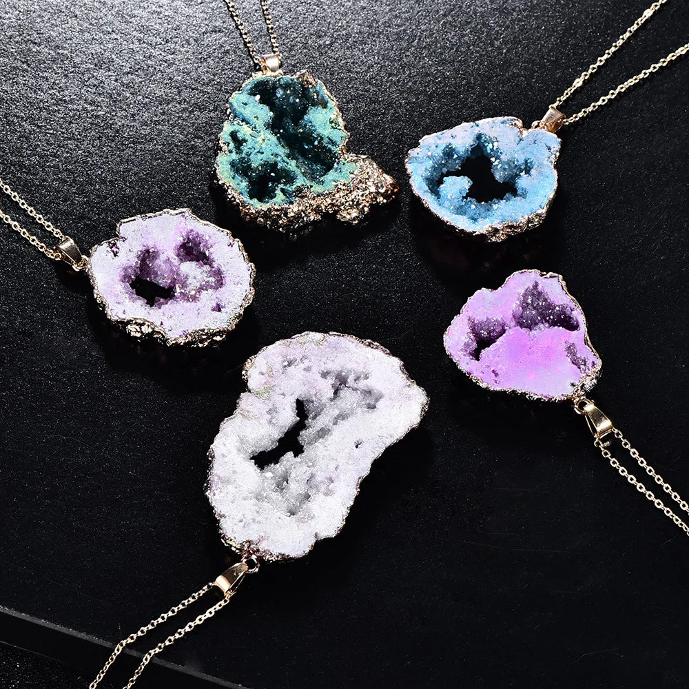 Dijes de ágata irregular natural, geoda, cuarzo, rebanada, cristal druzy