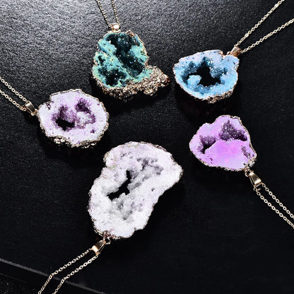 Dijes de ágata irregular natural, geoda, cuarzo, rebanada, cristal druzy