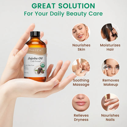 PHATOIL 118ml aceite de jojoba orgánico prensado en frío aceite portador de semillas de rosa mosqueta Natural puro hidratante para cara, cabello, piel y uñas