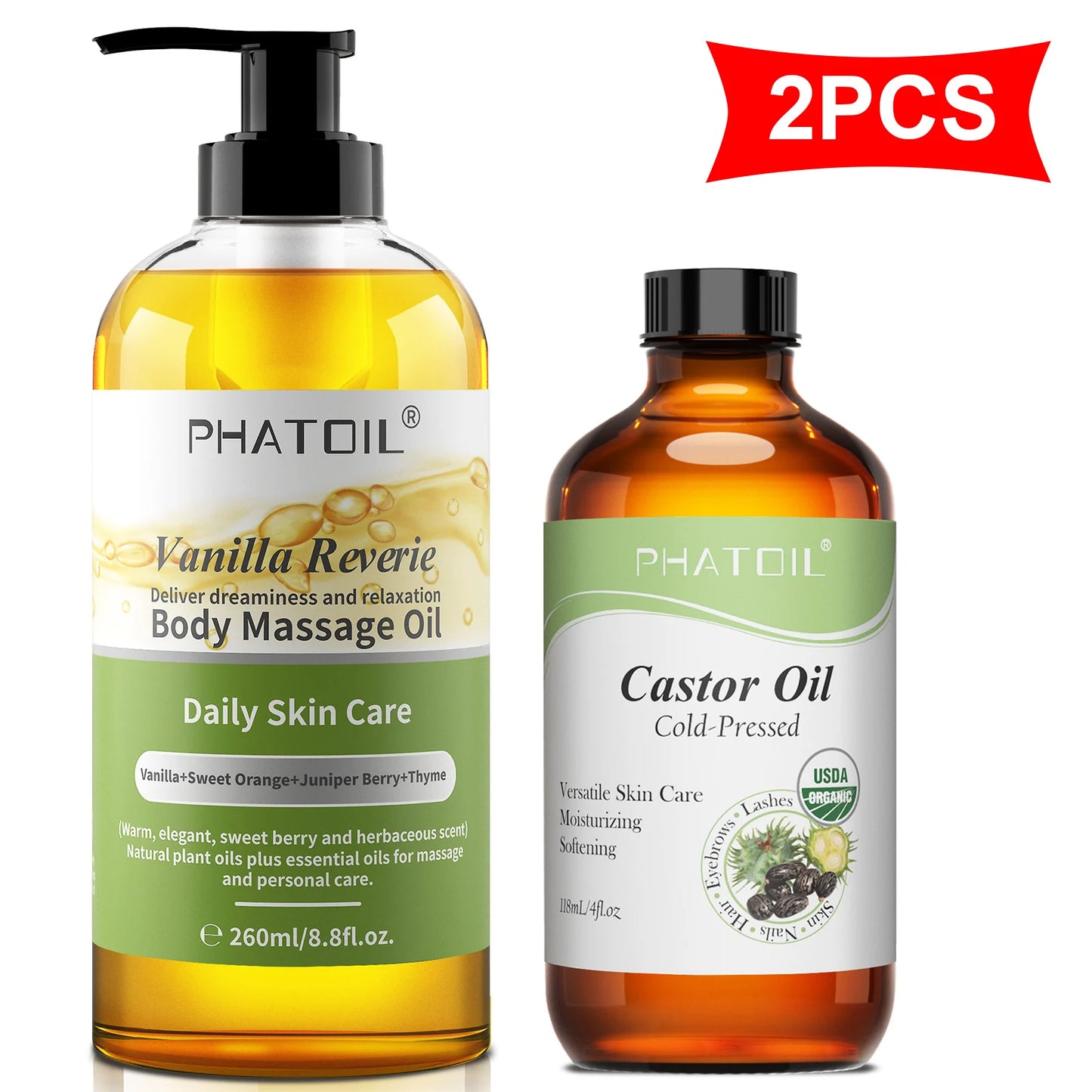 PHATOIL 236ml/118ml aceite de ricino orgánico, aceite esencial sin refinar prensado en frío para el cuidado del cabello crecimiento de pestañas y uñas hidrata la piel