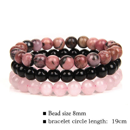 Juego de 3 pulseras de piedra natural de 8 mm con cuentas de rodonita y jaspe rosa