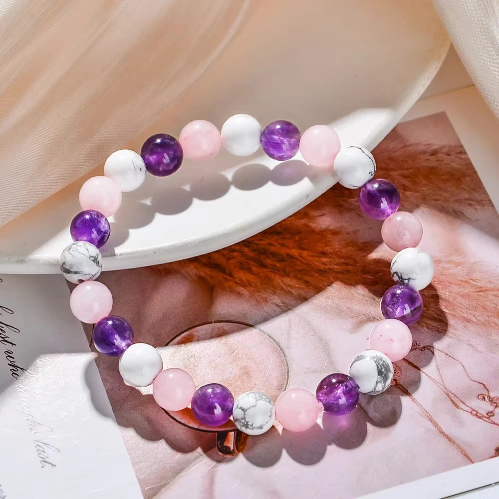Pulsera Anti-Estrés y Relajante – Turquesa Blanca, Amatista y Cuarzo Rosa