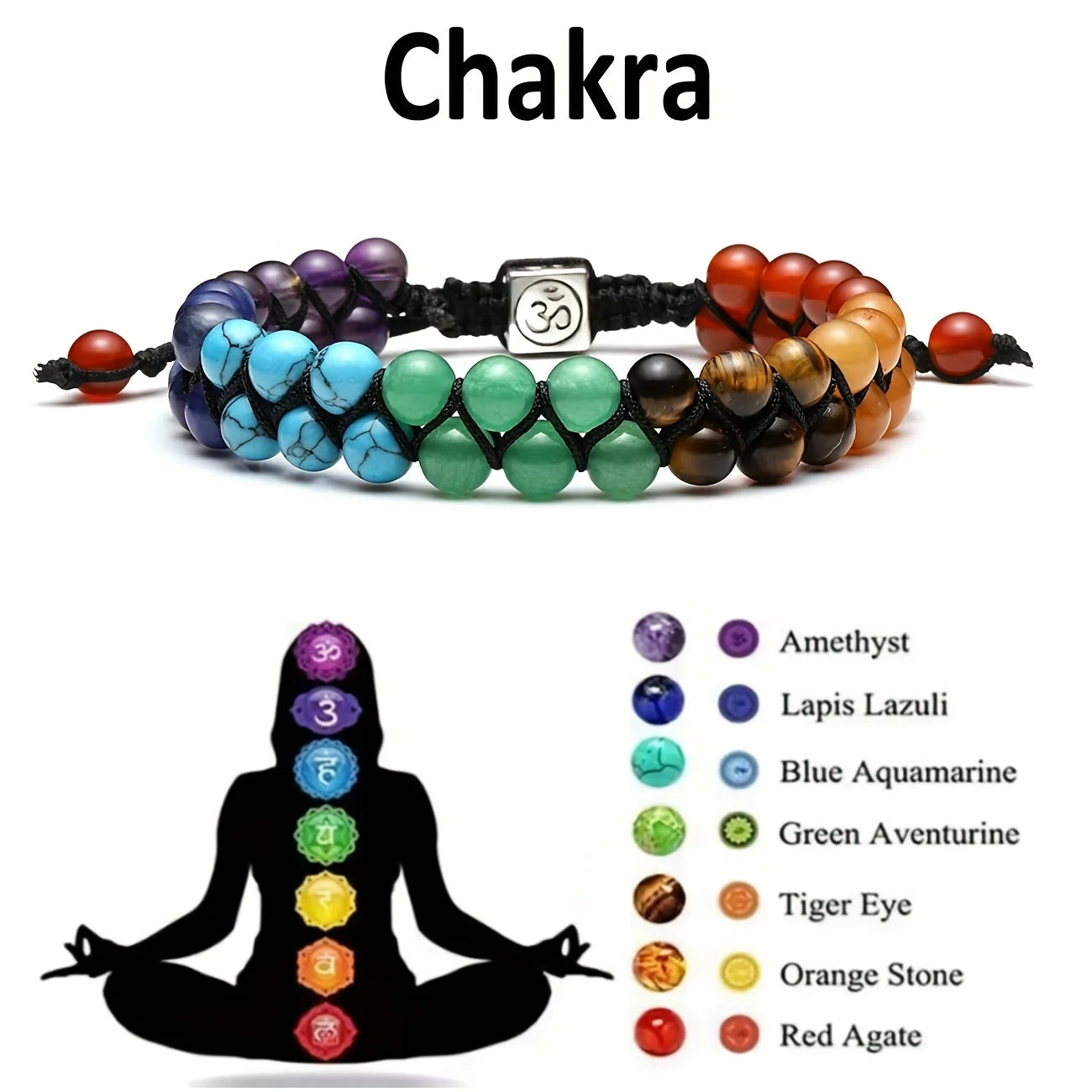 Pulsera tratamiento de 7 Chakras, pulsera de cuentas ajustables.
