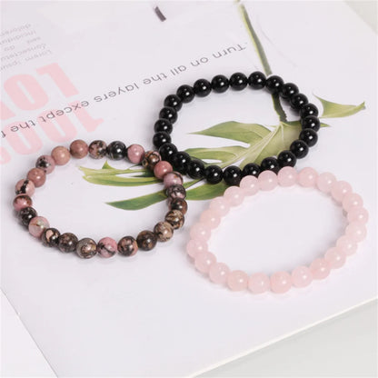 Juego de 3 pulseras de piedra natural de 8 mm con cuentas de rodonita y jaspe rosa