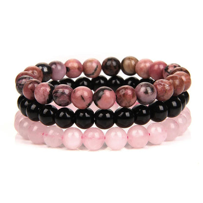 Juego de 3 pulseras de piedra natural de 8 mm con cuentas de rodonita y jaspe rosa