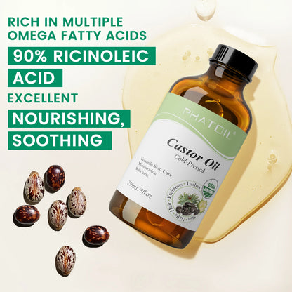 PHATOIL 236ml/118ml aceite de ricino orgánico, aceite esencial sin refinar prensado en frío para el cuidado del cabello crecimiento de pestañas y uñas hidrata la piel