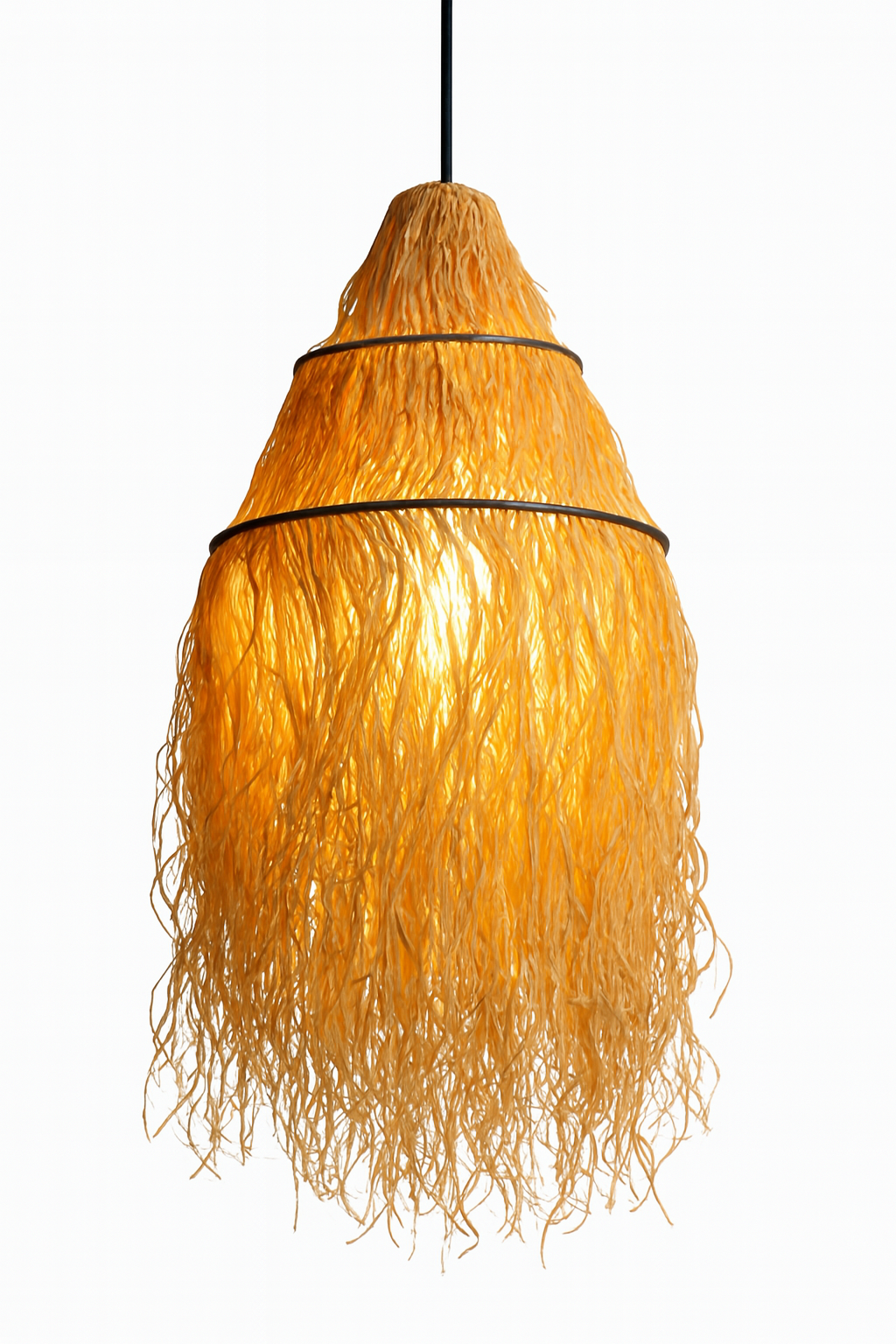 Lámpara colgante diseño en cascada de fibra  orgánica hecha mano