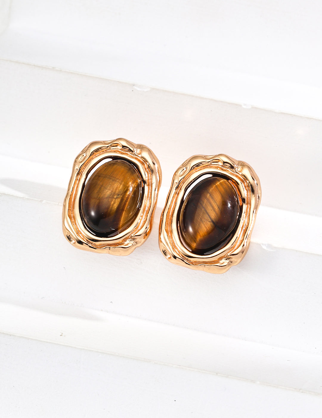 Vintage Natural Tiger Eye Stone Earrings-1