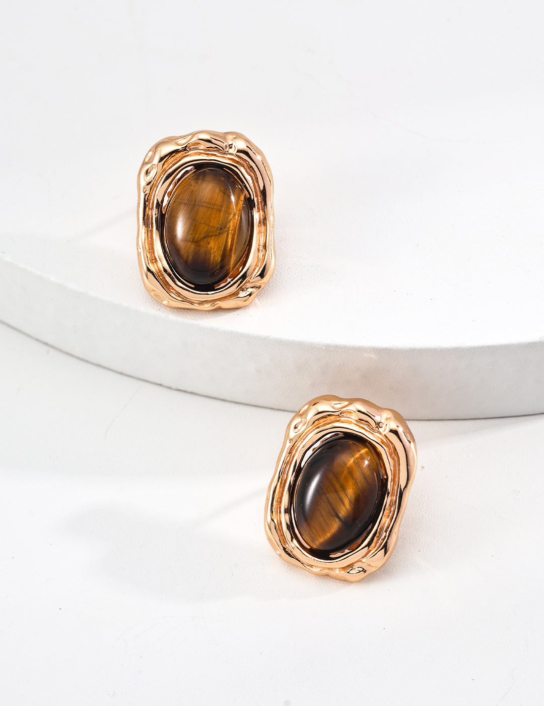 Vintage Natural Tiger Eye Stone Earrings-0