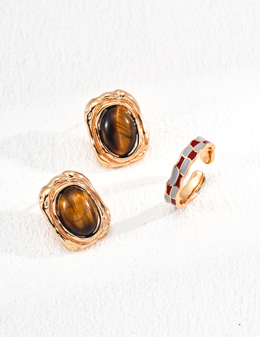 Vintage Natural Tiger Eye Stone Earrings-2