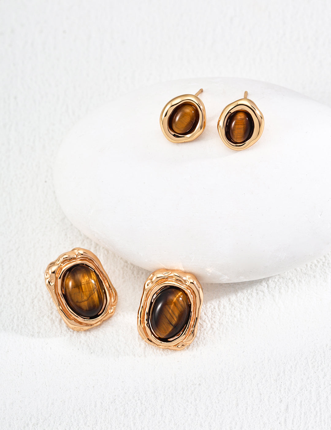 Vintage Natural Tiger Eye Stone Earrings-3