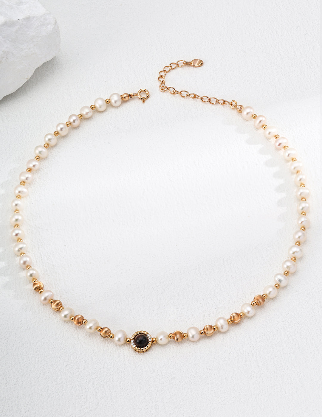 Natural Pearl With Tiger Eye Stone Necklace-0