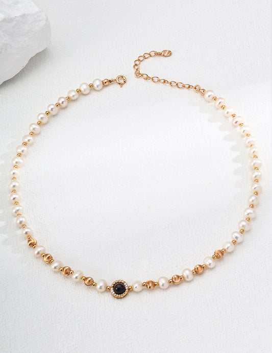 Natural Pearl With Tiger Eye Stone Necklace-0
